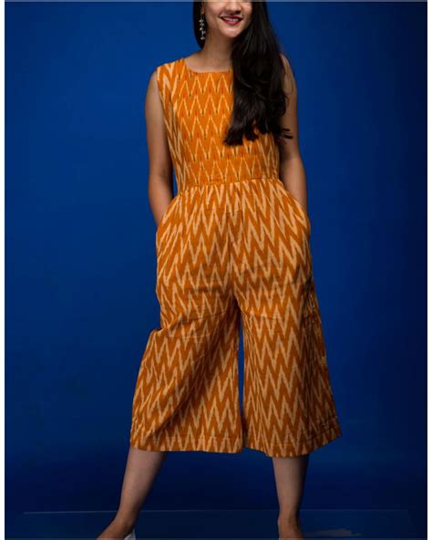 Mustard Yellow Ikat Jumpsuit By Threeness The Secret Label