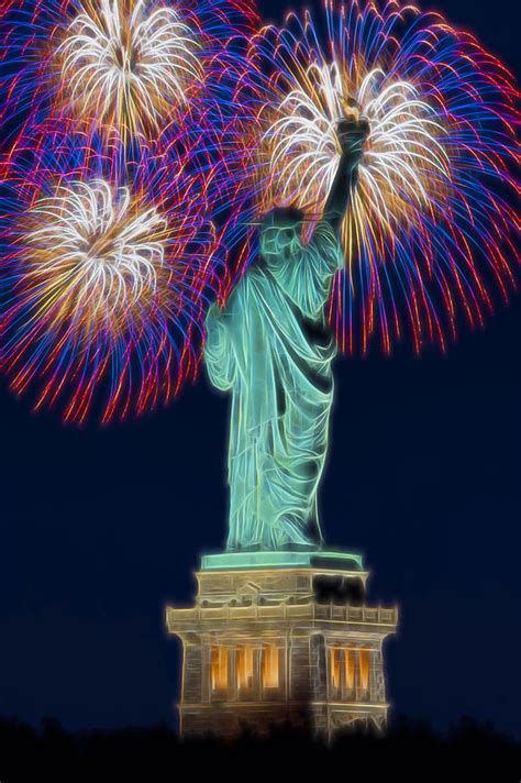 Statue Of Liberty Fireworks Photograph by Susan Candelario