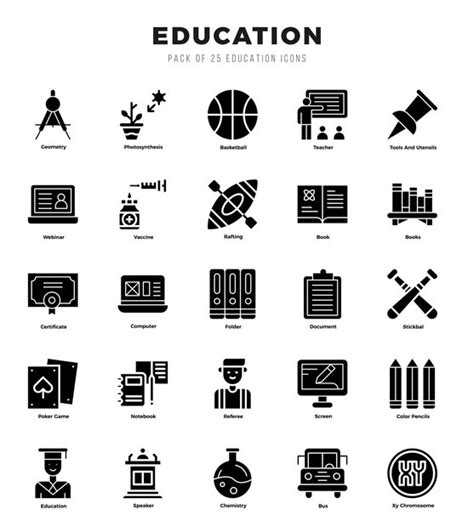 Conjunto de 25 íconos de glifos educativos Vector Premium