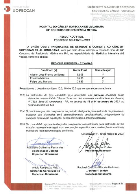 Resultado Final By Uopeccan Hospital Do C Ncer Issuu