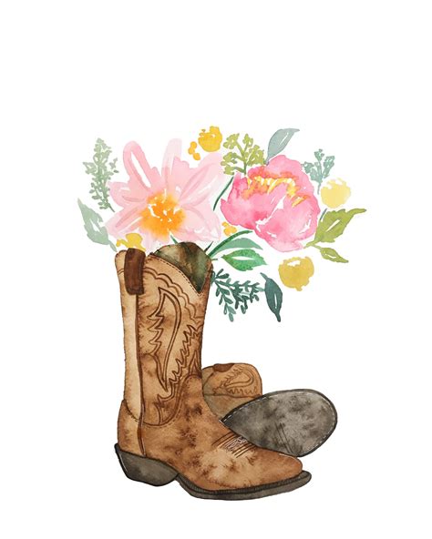 Watercolor Cowboy Boots Southern Flower Girl Etsy Cute Canvas