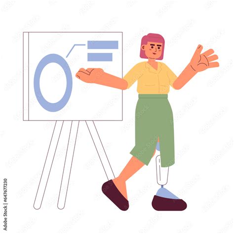 Prosthetic Leg Asian Woman Presenting Diagram Whiteboard 2d Cartoon