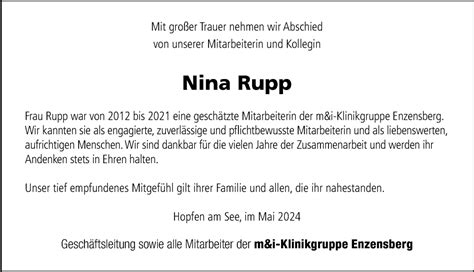 Traueranzeigen Von Nina Rupp Allg Uer Zeitung