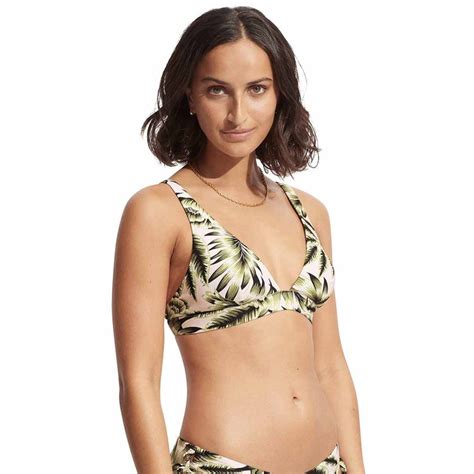 Seafolly Island In The Sun Longline Tri Bikini Top In Avocado