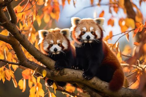 Premium Ai Image Two Red Pandas Sitting On A Tree Branch