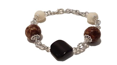 Damen Armband aus Onyx und Achat weiß braun Handgefertigt Modeschmuck