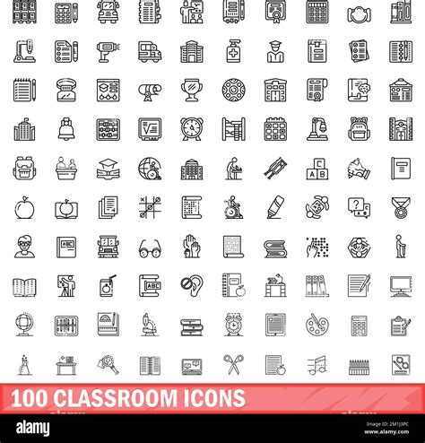 100 classroom icons set. Outline illustration of 100 classroom icons vector set isolated on ...