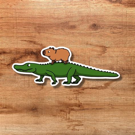 Capybara Riding an Alligator/crocodile Vinyl Sticker - Etsy