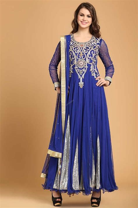 Buy Net Anarkali With Churidar Suit In Blue Colour Online 1599