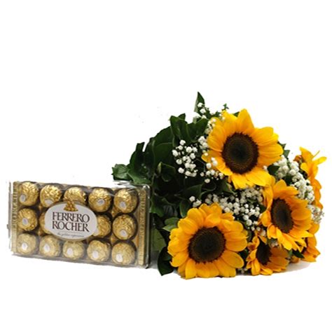 Buqu De Girassol Chocolate Ferrero Floricultura Cesta E Flor