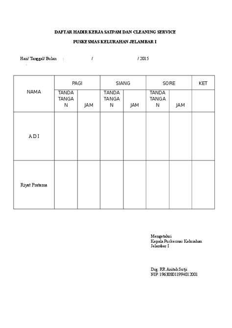 Doc Daftar Hadir Kerja Satpam