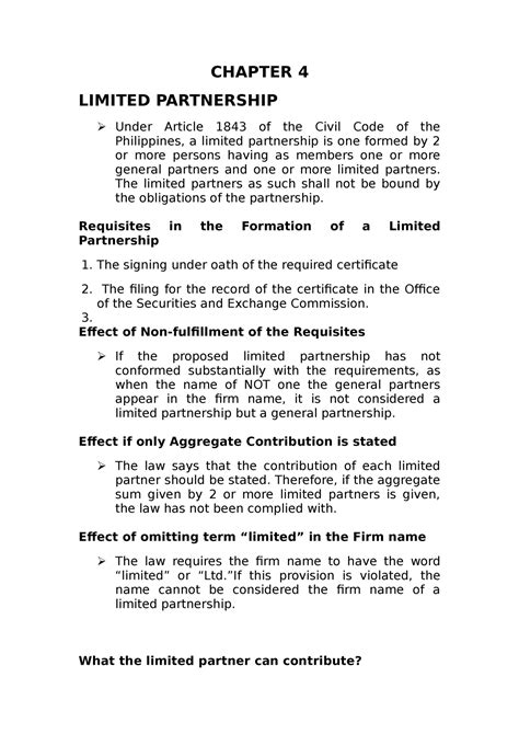 Chapter Limited Partnership Chapter Limited Partnership Under