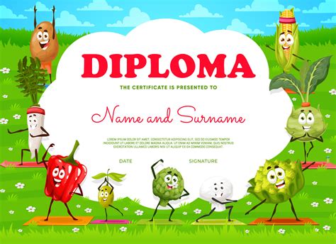 Kids diploma, cartoon funny vegetables on yoga 23504416 Vector Art at ...