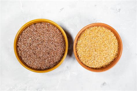 Brown And Golden Flax Seeds In Round Bowls Stock Image Image Of Bowl