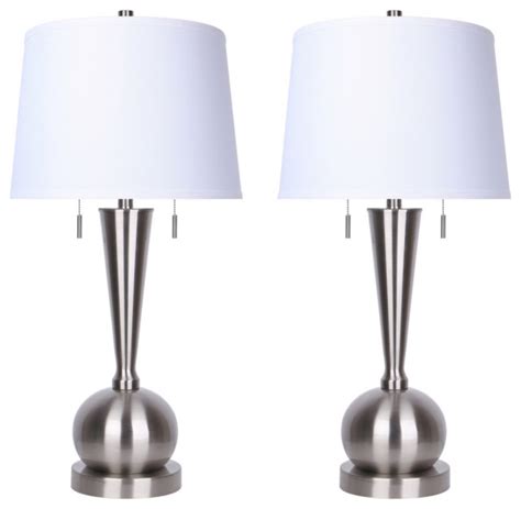 30 Brushed Nickel Table Lamp With Usb Port In Base Set Of 2 Transitional Lamp Sets By