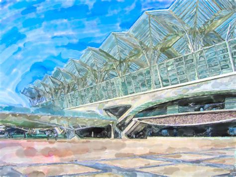 Illustration of Lisbon Train Station Oriente with Futuristic ...