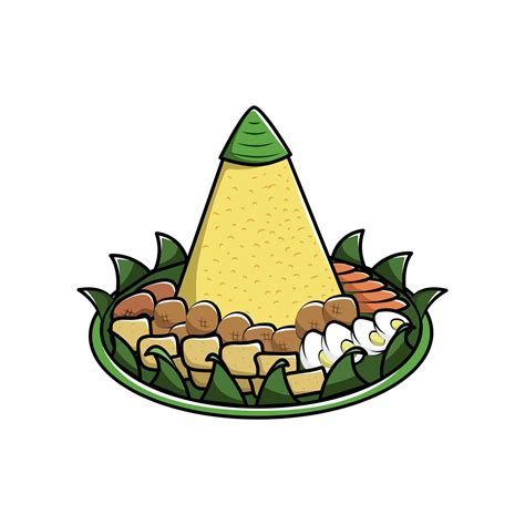 ilustração em vetor plana de nasi tumpeng ou nasi kuning comida