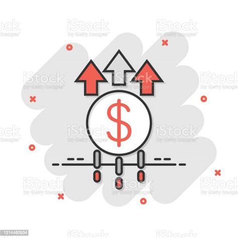 만화 스타일의 성장 화살표 아이콘 흰색 고립 된 배경에 수익 만화 벡터 그림 스플래시 효과 비즈니스 개념을 증가시면 됩니다