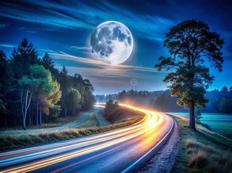 majestic moonlit road  long exposure photography masterpiece capturing