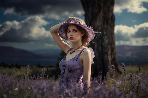 Premium Photo A Woman In A Purple Dress Is Standing In A Field Of