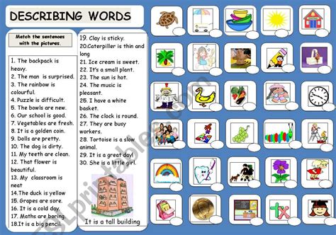 Describing Words Esl Worksheet By Jhansi