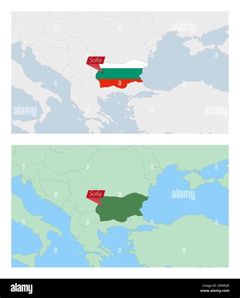 Bulgaria map with pin of country capital. Two types of Bulgaria map ...