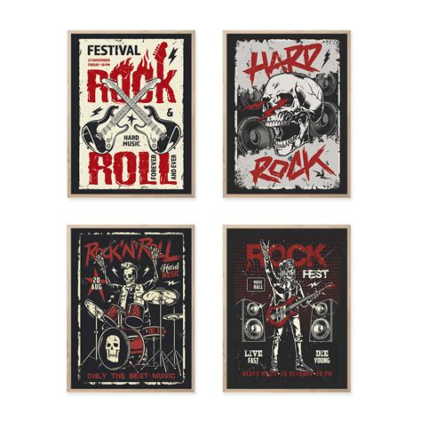 4pcs Unframed Retro Heavy Metal Hard Rock Concert Wall Art Vintage Band