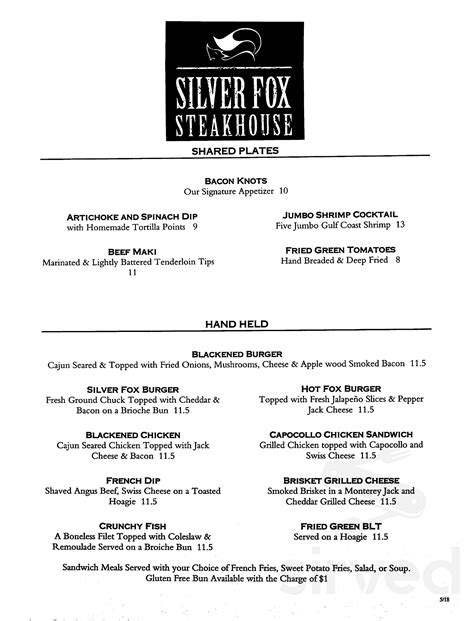 Silver Fox Steakhouse Menus In Casper Wyoming United States