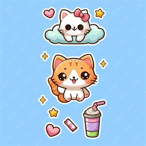 Premium Vector | Cute cat stickers with white borders