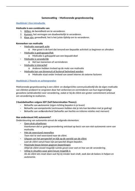 Samenvatting Motiverende Gespreksvoering Motiverende Gespreksvoering