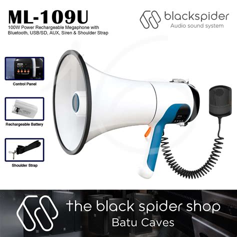 Black Spider ML 109U Rechargeable Power Megaphone Loud Hailer With