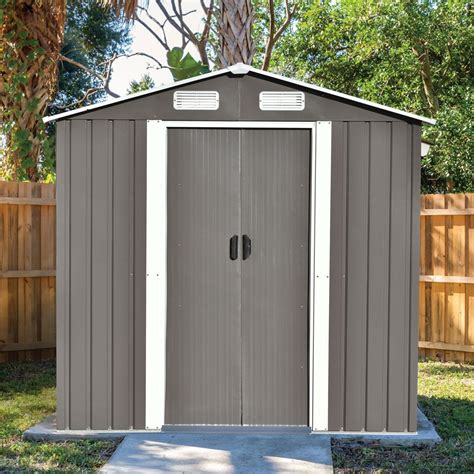 PINGCNG Topmax Gray 6ft x 4ft Metal Storage Bike Shed with Lockable