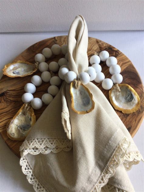 Mini Oyster Shell And Wooden Beads Napkin Ring Etsy