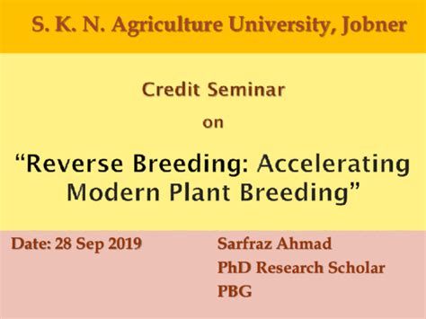 Pdf Reverse Breeding Accelerating Modern Plant Breeding