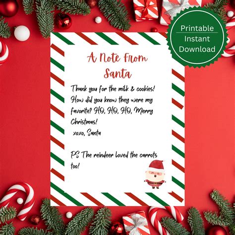 Thank You Note From Santa Thank You For The Milk And Cookies Instantly Download And Print Etsy