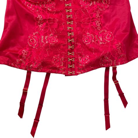 Cacique Red Satin Lace Bustier Corset Lingerie Sz 44d… Gem