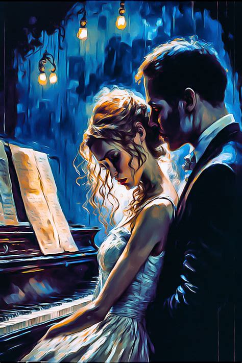 Playing piano Two Lovers Art Romantic Paintings Aesthetic abstract ...