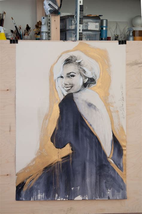 Xxl Drawing Golden Marilyn Monroe 3charcoal Modern Expressive Drawing