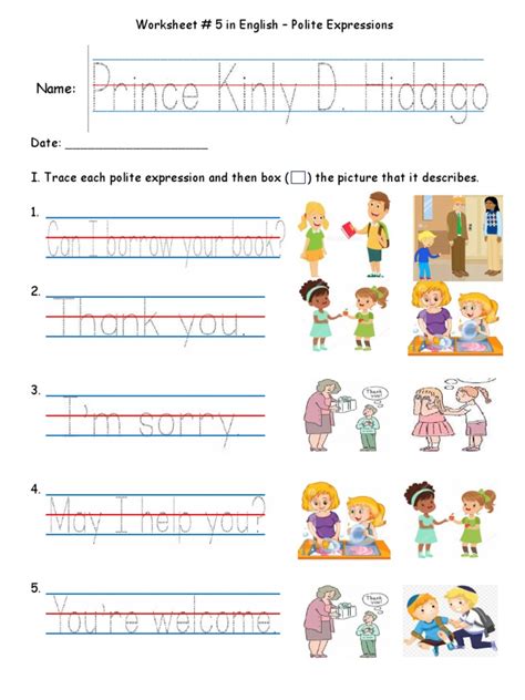 Name Worksheet 5 In English Polite Expressions Pdf