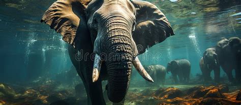 Elephant Swimming Underwater in the Sea Stock Illustration - Illustration of elephant, nature ...