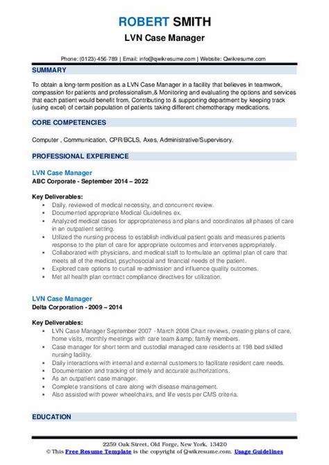 Lvn Case Manager Resume Samples Qwikresume