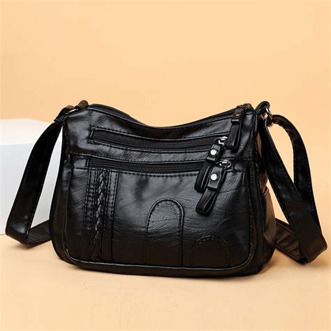 Jual Tas Selempang Wanita Import 4 Resleting Kulit Hitam Metzia Ta506b5