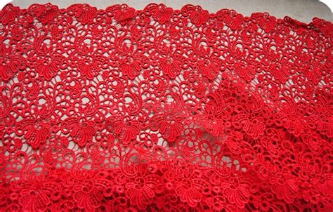 Red Lace Fabrics Crocheted Gown Fabric Hollowed Out Etsy