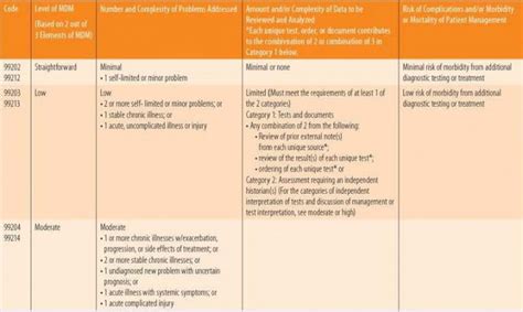 E M Coding Guidelines Table