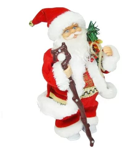 Papai Noel Musical Movimento Cajado E Luz Natal 33 Cm Cor Vermelho