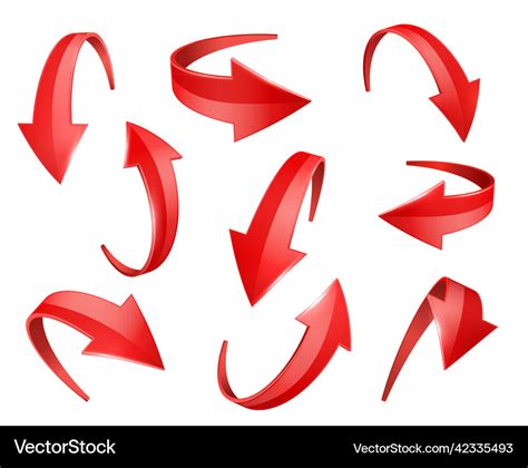 Red Realistic Glossy 3d Curve Arrows Royalty Free Vector