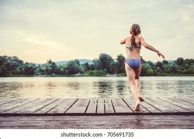 Girl Shivering After Swim Freezing Cold Stock Photo 705694042