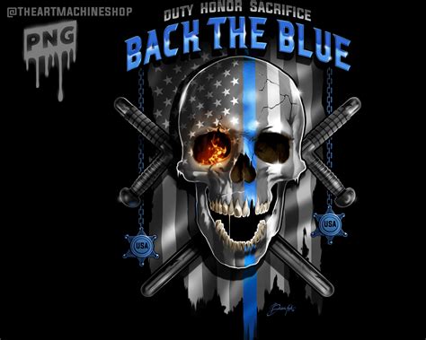 Back The Blue Skull Image 300dpi Instant Download Back The Blue Thin