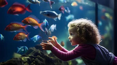 Premium AI Image | baby's first encounter with a colorful fish in an ...