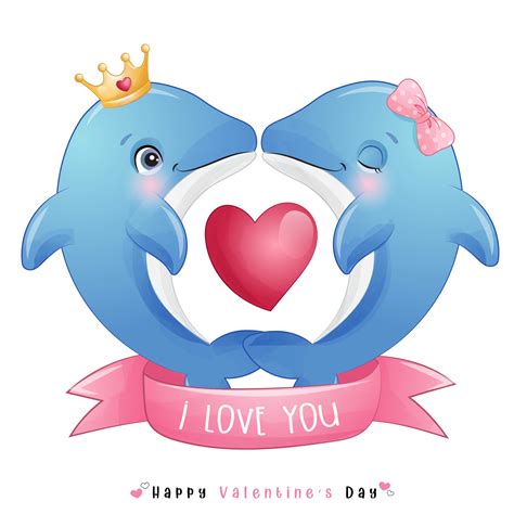 Cute Doodle Dolphin For Valentines Day 2064610 Vector Art At Vecteezy